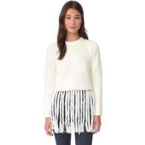 Moon River Long Fray Fringe Knit Ivory Sweater S